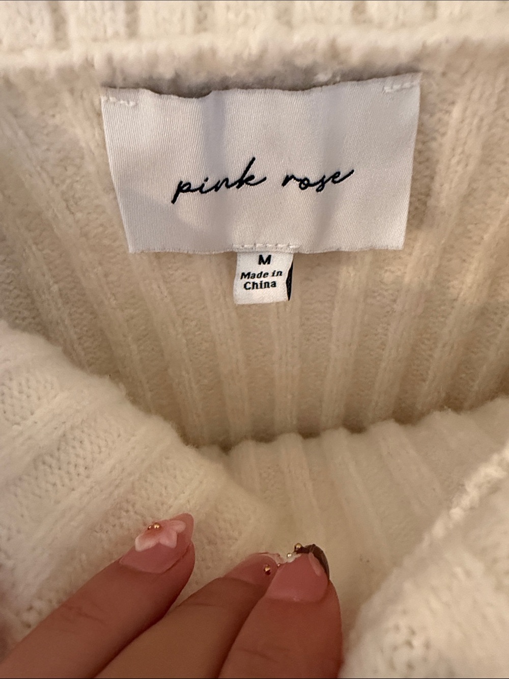 Pink Rose Off-Shoulder Ribbed Cream Sweater - Picture 2 of 4